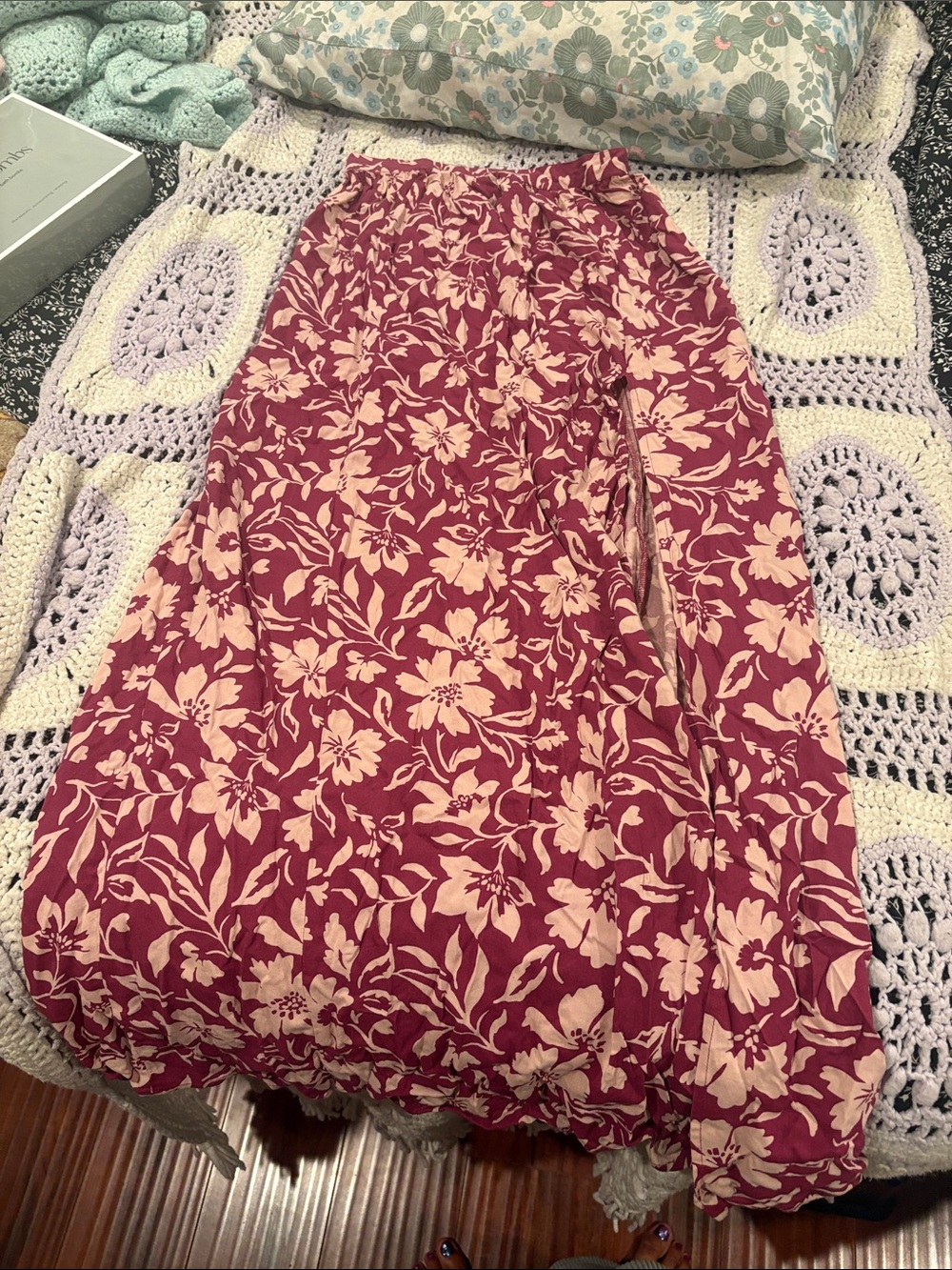 Floral Print Elastic Waist Maxi Skirt - Pink